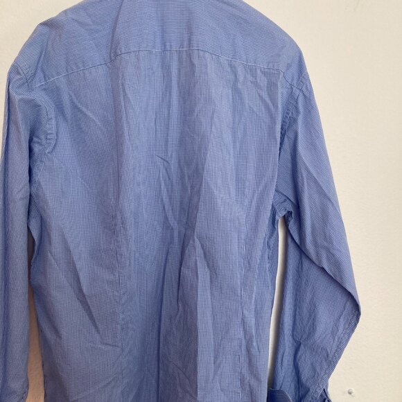 Men's J. Peterman Men's Blue/White Check Shirt with French Cuffs - Picture 7 of 7